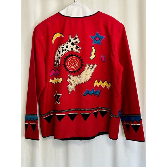 Indigo Moon Vintage Embroidered Button Up Jacket Glass Bead Buttons Size L - Picture 3 of 9